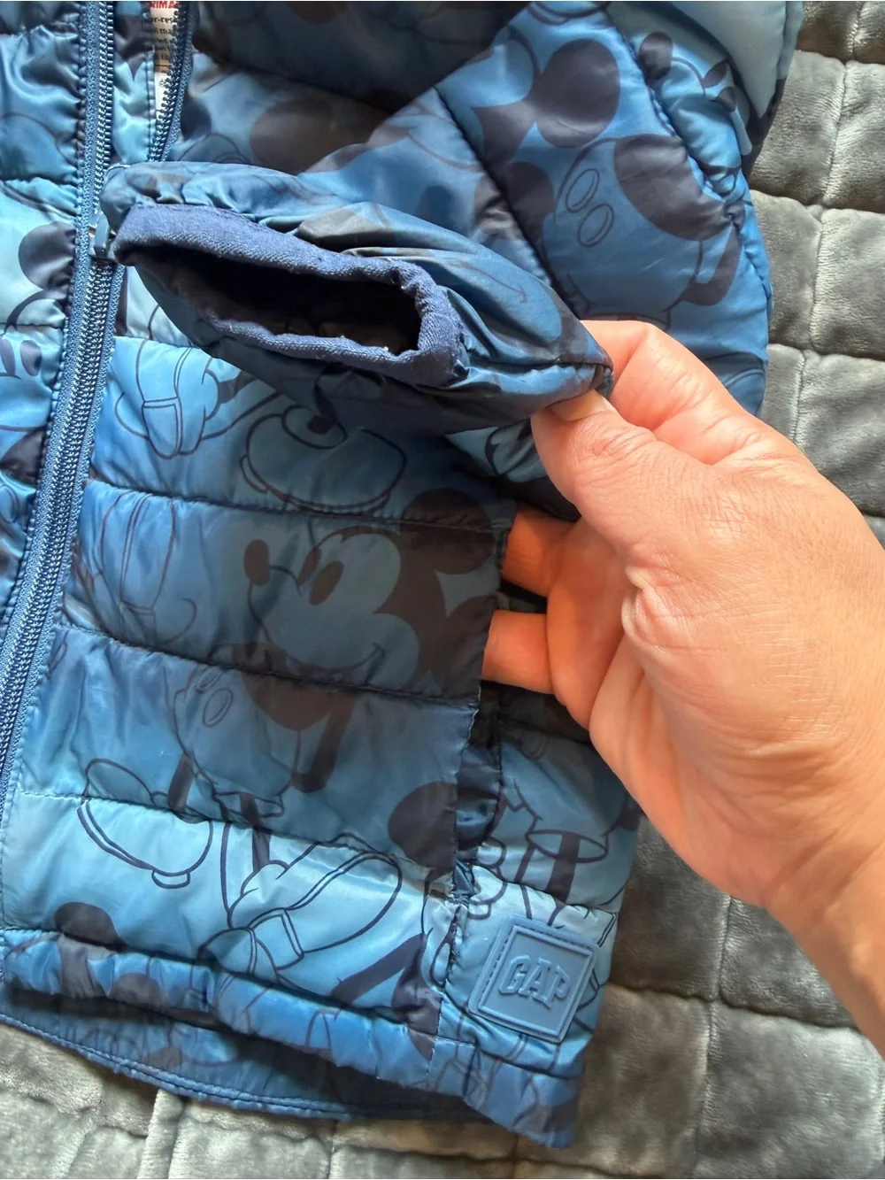 GAP Disney Blue Mickey Mouse Puffer Jacket with Hood